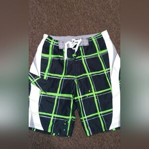 Green and Black Plaid Board Shorts